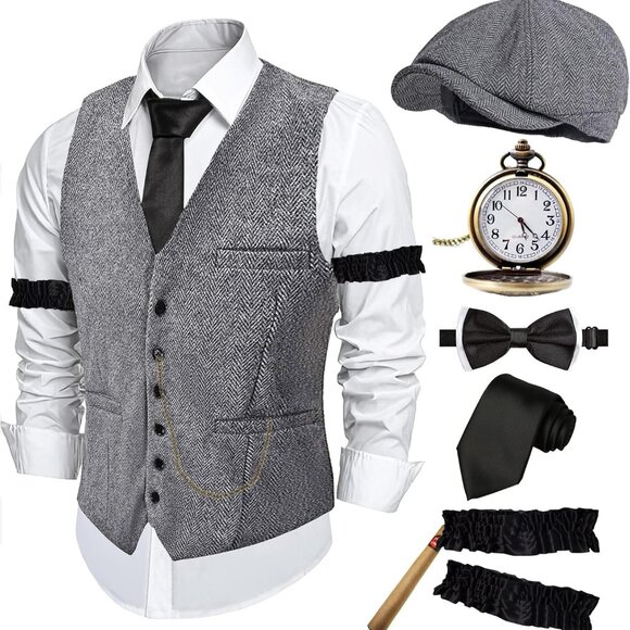 Halloween 1920s Mens Costume Peaky Blinders Roaring 20s Gangster Mobster Outfit